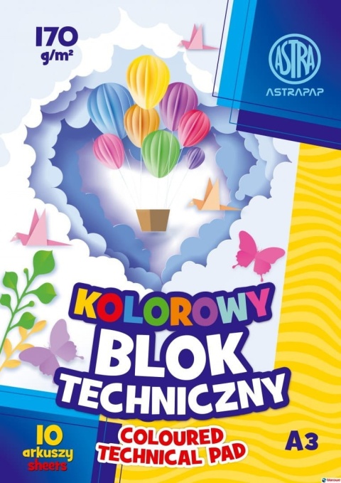 BLOK TECHNICZNY KOLOROWY A3 ASTRA 170G 10 ARKUSZY