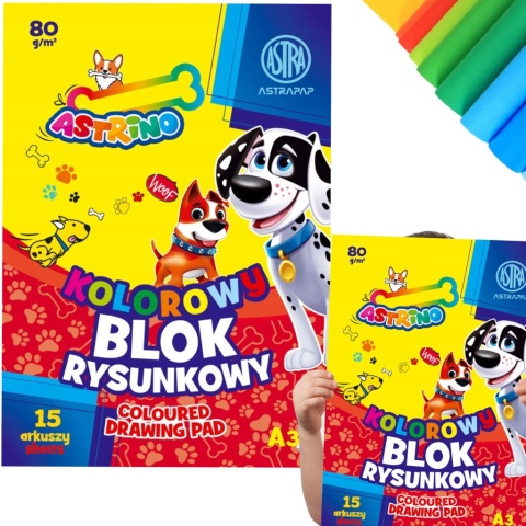 BLOK rysunkowy KOLOROWY A3 80g - 15 arkuszy ASTRA