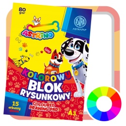 BLOK rysunkowy KOLOROWY A3 80g - 15 arkuszy ASTRA