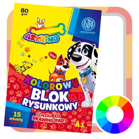 BLOK rysunkowy KOLOROWY A3 80g - 15 arkuszy ASTRA