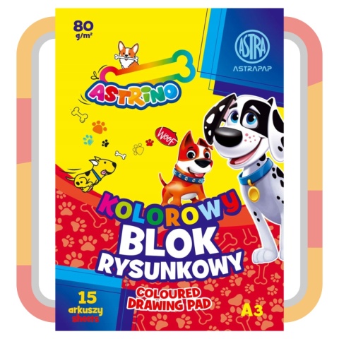 BLOK rysunkowy KOLOROWY A3 80g - 15 arkuszy ASTRA
