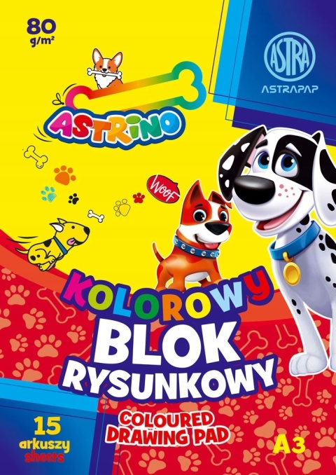 BLOK rysunkowy KOLOROWY A3 80g - 15 arkuszy ASTRA