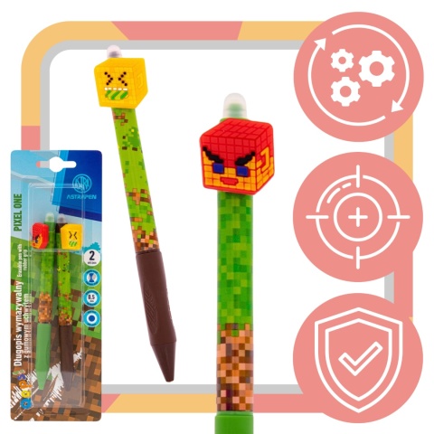 DŁUGOPIS AUTOMATYCZNY WYMAZYWALNY Z GUMOWYM UCHWYTEM PIXEL ONE 2 SZT ASTRA