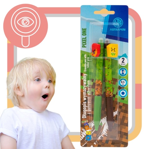 DŁUGOPIS AUTOMATYCZNY WYMAZYWALNY Z GUMOWYM UCHWYTEM PIXEL ONE 2 SZT ASTRA