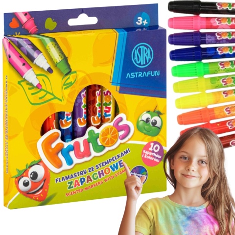 FLAMASTRY MAZAKI ZE STEMPELKAMI ZAPACHOWE OWOCOWE 10 kolorów FRUTOS ASTRA