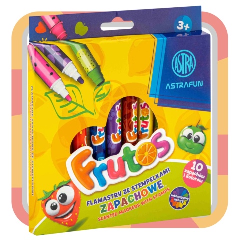 FLAMASTRY MAZAKI ZE STEMPELKAMI ZAPACHOWE OWOCOWE 10 kolorów FRUTOS ASTRA