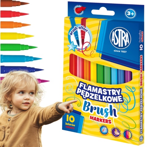 Flamastry okrągłe pędzelkowe ASTRA - 10 kolorów