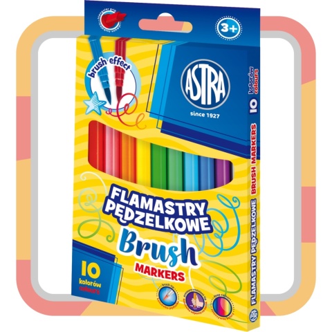 Flamastry okrągłe pędzelkowe ASTRA - 10 kolorów