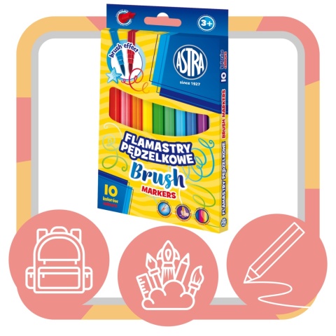 Flamastry okrągłe pędzelkowe ASTRA - 10 kolorów
