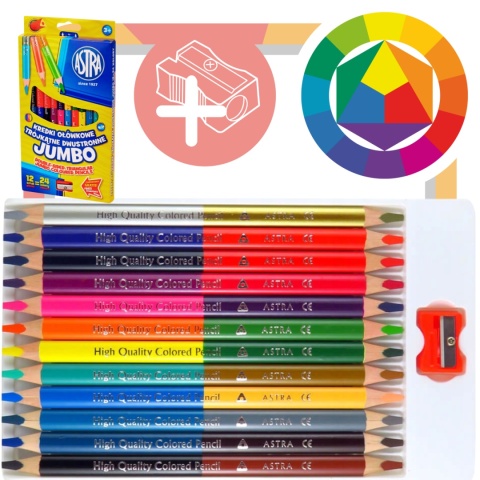 KREDKI OŁÓWKOWE JUMBO DWUSTRONNE TRÓJKĄTNE ASTRA