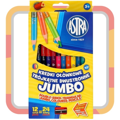KREDKI OŁÓWKOWE JUMBO DWUSTRONNE TRÓJKĄTNE ASTRA