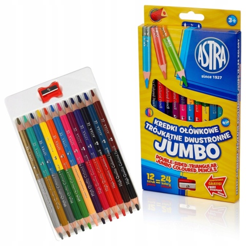 KREDKI OŁÓWKOWE JUMBO DWUSTRONNE TRÓJKĄTNE ASTRA