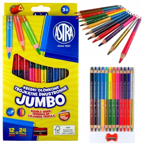 KREDKI OŁÓWKOWE JUMBO DWUSTRONNE TRÓJKĄTNE ASTRA