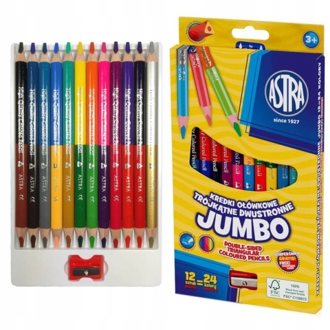 KREDKI OŁÓWKOWE JUMBO DWUSTRONNE TRÓJKĄTNE ASTRA
