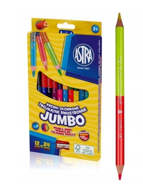 KREDKI OŁÓWKOWE JUMBO DWUSTRONNE TRÓJKĄTNE ASTRA