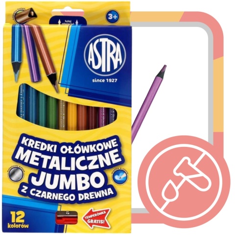 KREDKI SZKOLNE OŁÓWKOWE METAL. JUMBO 12 KOL ASTRA