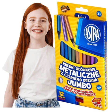 KREDKI SZKOLNE OŁÓWKOWE METAL. JUMBO 12 KOL ASTRA