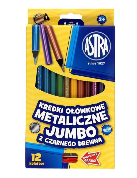 KREDKI SZKOLNE OŁÓWKOWE METAL. JUMBO 12 KOL ASTRA