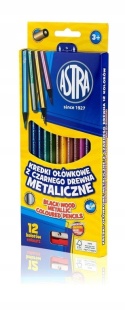 Kredki ołówkowe metaliczne z czarnego drewna Astra 12 kolorów
