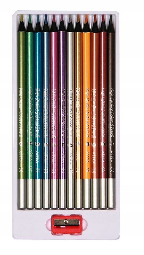 Kredki ołówkowe metaliczne z czarnego drewna Astra 12 kolorów