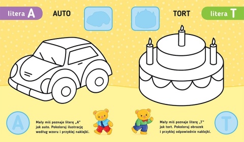 Poznaję litery Uczę się koloruję naklejam 3+ Ksiażeczka dla dzieci Zadania