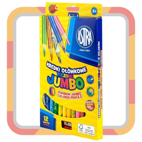 TĘCZOWE KREDKI OŁÓWKOWE GRUBE 12 KOLORÓW ASTRA
