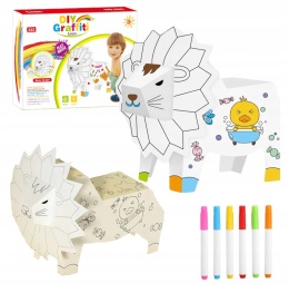 ZESTAW ARTYSTYCZNY DO MALOWANIA KARTONOWY LEW SKŁADANA KOLOROWANKA i MAZAKI