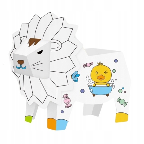 ZESTAW ARTYSTYCZNY DO MALOWANIA KARTONOWY LEW SKŁADANA KOLOROWANKA i MAZAKI