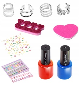 ZESTAW DO MALOWANIA PAZNOKCI BIŻUTERIA NAKLEJKI KOSMETYKI DLA DZIECI DIY