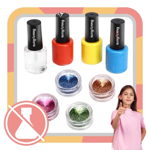 ZESTAW DO MALOWANIA PAZNOKCI DLA DZIECI STYLIZACJI NAKLEJKI TIPSY BROKAT