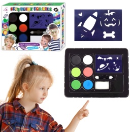 ZESTAW DO MALOWANIA TWARZY CIAŁA SZABLONY TATUAZE WZORY FARBKI DIY MAKE UP