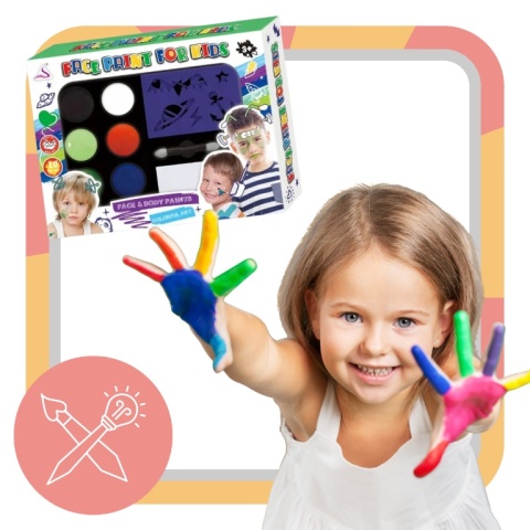 ZESTAW DO MALOWANIA TWARZY CIAŁA SZABLONY TATUAZE WZORY FARBKI DIY MAKE UP