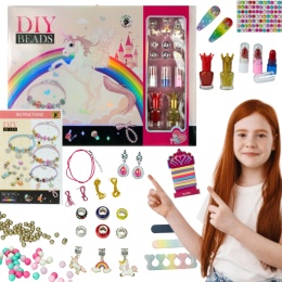 ZESTAW DO ROBIENIA BIŻUTERII BRANSOLETEK DIY KORALIKI CHARMS MAKEUP LAKIERY