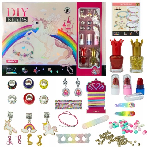 ZESTAW DO ROBIENIA BIŻUTERII BRANSOLETEK DIY KORALIKI CHARMS MAKEUP LAKIERY