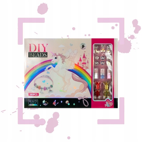 ZESTAW DO ROBIENIA BIŻUTERII BRANSOLETEK DIY KORALIKI CHARMS MAKEUP LAKIERY