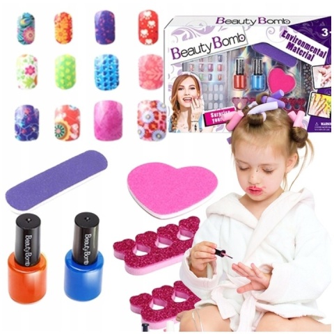 ZESTAW DO ROBIENIA PAZNOKCI NAKLEJKI TIPSY LAKIERY KOSMETYKI DLA DZIECI