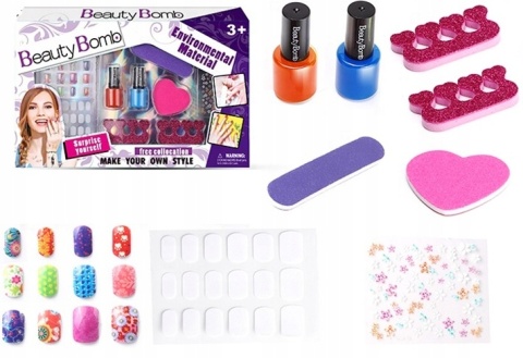 ZESTAW DO ROBIENIA PAZNOKCI NAKLEJKI TIPSY LAKIERY KOSMETYKI DLA DZIECI