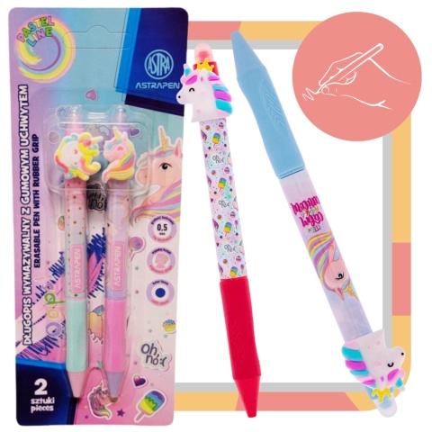 Zestaw 2 długopisów 0,5mm wymazywalne ASTRA niebieskie PANDA KOTEK