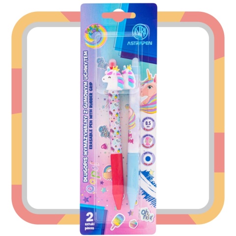 Zestaw 2 długopisów 0,5mm wymazywalne ASTRA niebieskie PANDA KOTEK