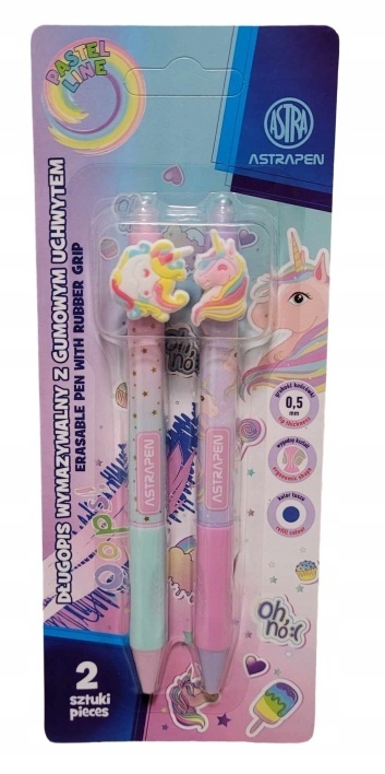 Zestaw 2 długopisów 0,5mm wymazywalne ASTRA niebieskie PANDA KOTEK