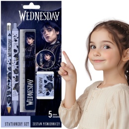 Zestaw piśmienniczy Wednesday 5 el. linijka, gumka, temperówka, długopis