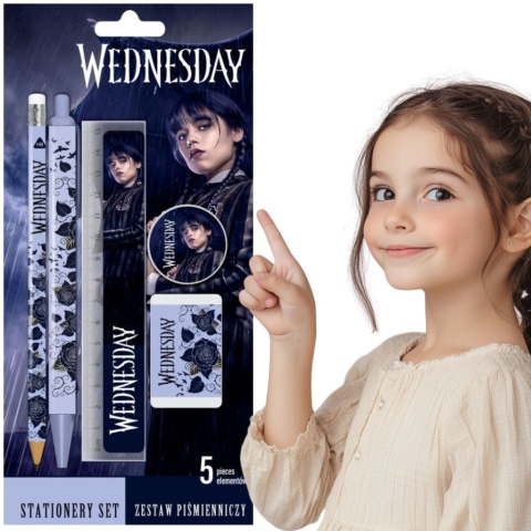 Zestaw piśmienniczy Wednesday 5 el. linijka, gumka, temperówka, długopis