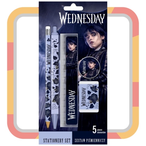 Zestaw piśmienniczy Wednesday 5 el. linijka, gumka, temperówka, długopis