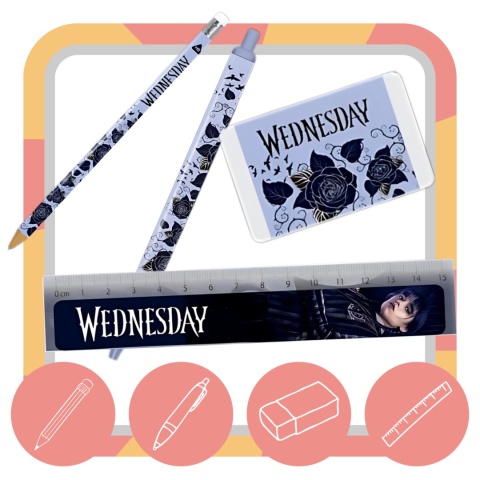 Zestaw piśmienniczy Wednesday 5 el. linijka, gumka, temperówka, długopis