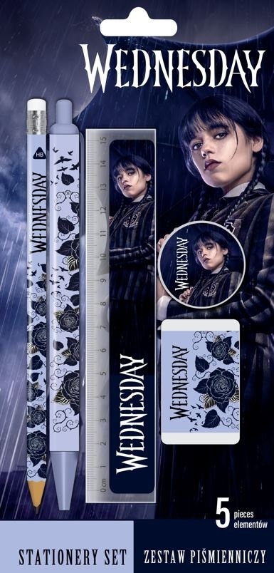Zestaw piśmienniczy Wednesday 5 el. linijka, gumka, temperówka, długopis