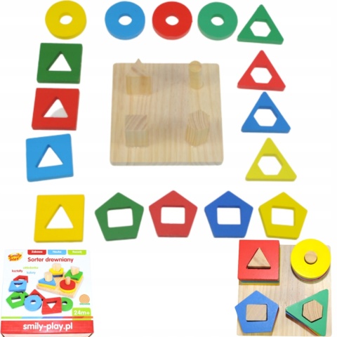 Drewniany sorter klocków UKŁADANKA KSZTAŁTY KOLORY MONTESSORI EDUKACYJNA