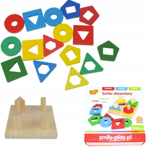 Drewniany sorter klocków UKŁADANKA KSZTAŁTY KOLORY MONTESSORI EDUKACYJNA