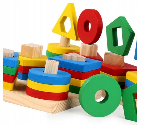 Drewniany sorter klocków UKŁADANKA KSZTAŁTY KOLORY MONTESSORI EDUKACYJNA