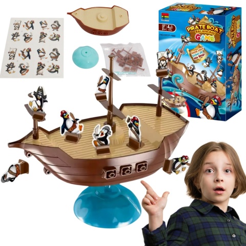 Gra Zręcznościowa Balansujący Statek Piracki Pingwinki Utrzymanie Równowagi