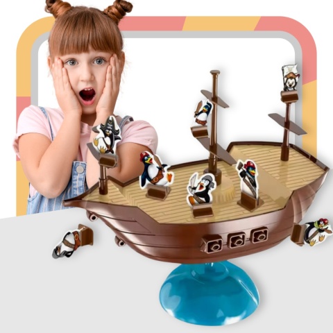 Gra Zręcznościowa Balansujący Statek Piracki Pingwinki Utrzymanie Równowagi